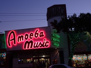 Neon sign outside Amoeba Records the largest record store in the world, San Francisco Haight & Ashbury